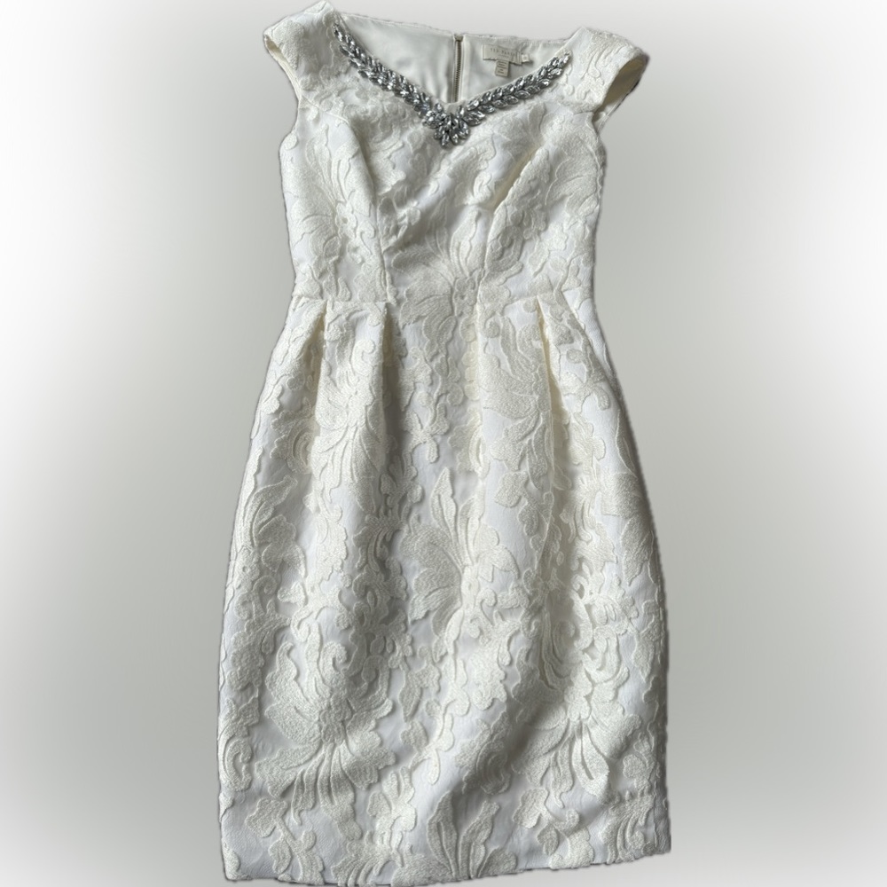 Ted baker white lace dress with crystal